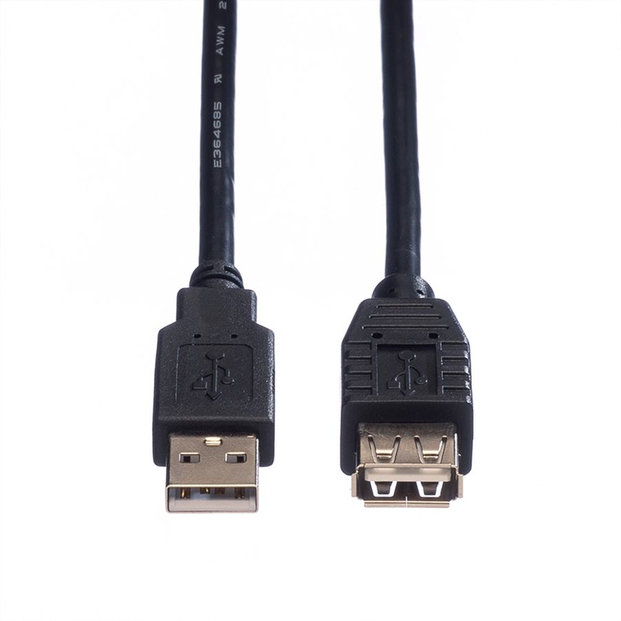 ROLINE USB 2.0 Kabel, type A-A, M/F, zwart, 0,8 m