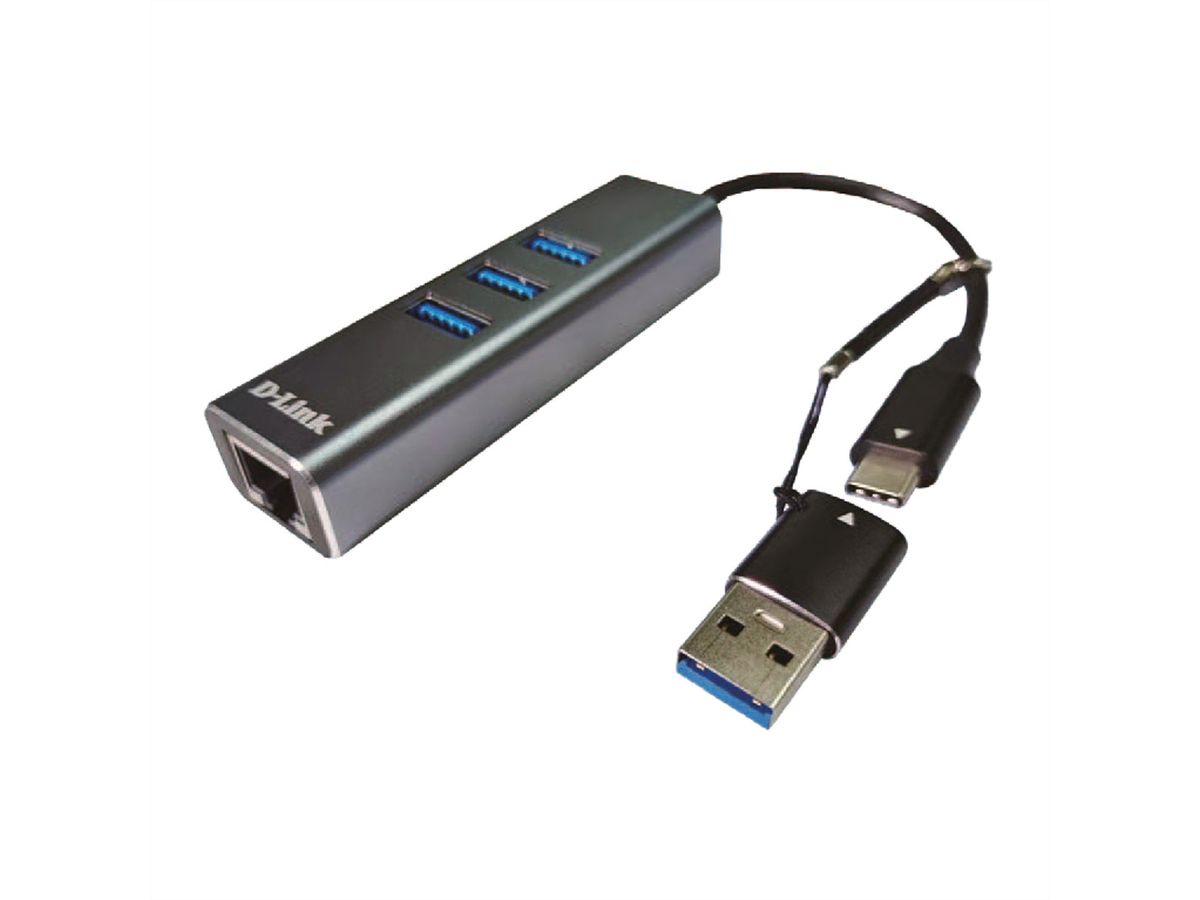 D-Link DUB-2332 USB-C Gigabit adapter met 3 USB3.0 poorten