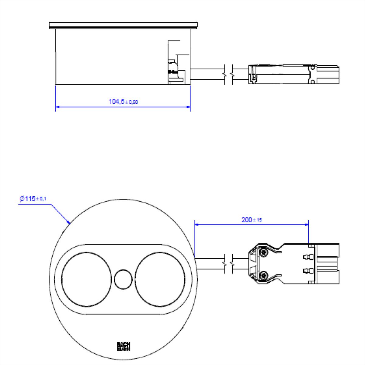 BACHMANN TWIST 2 1xCEE7/3 1xUSB A/C 22W 0.2m GST18 silver round