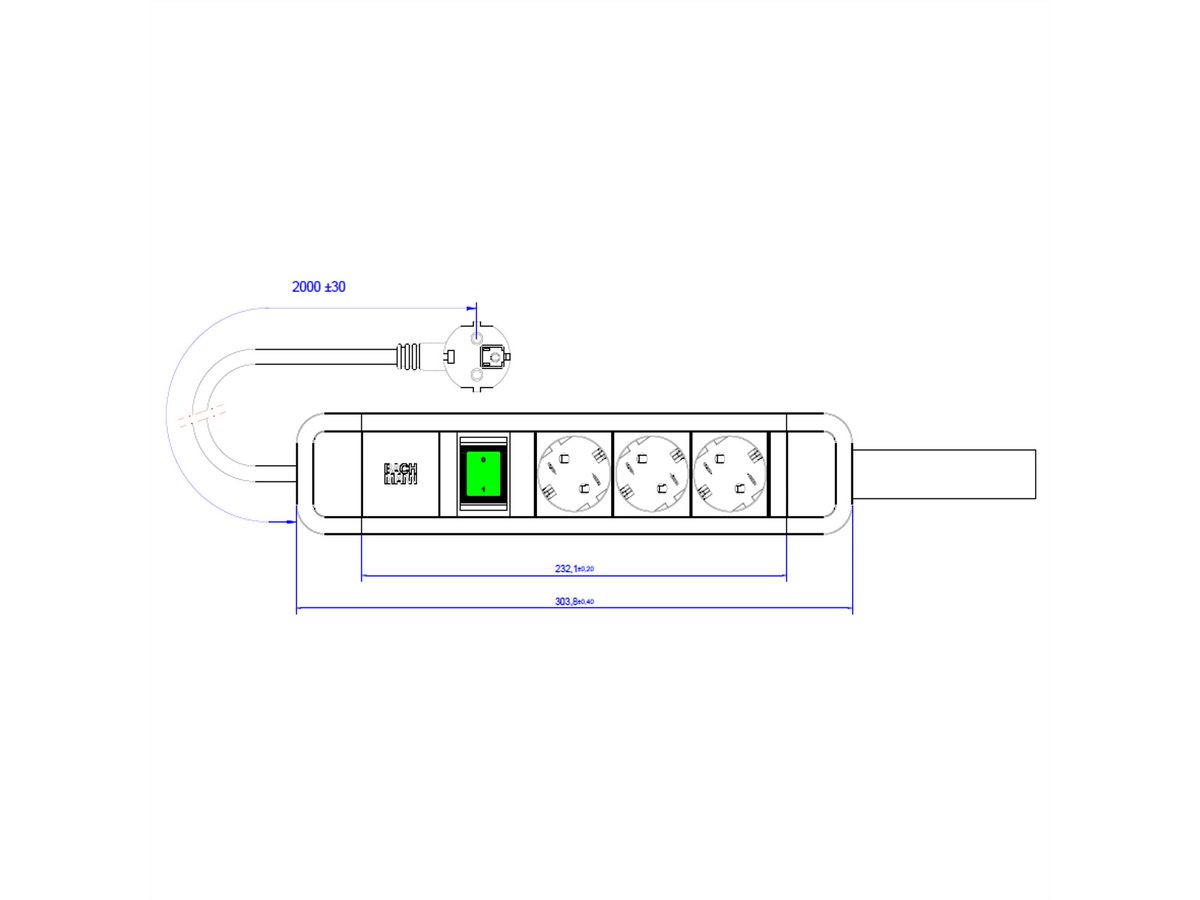 BACHMANN PRIMO 2 3xCEE7/3 1xswitch with loop 2.0m CEE7/7
