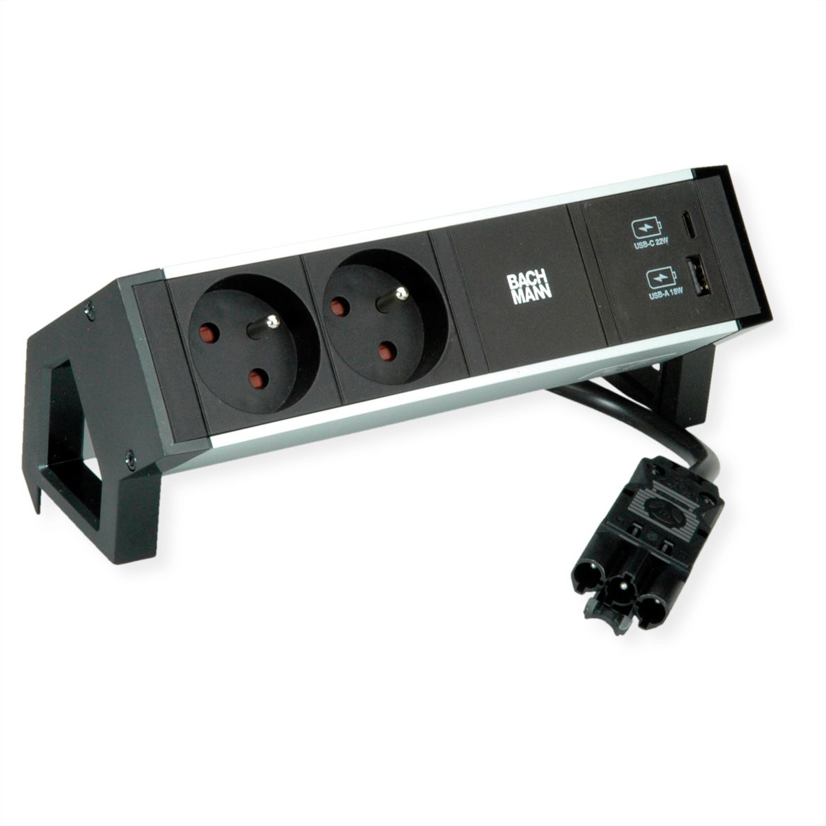 BACHMANN DESK2 ALU ZWART 2xUTE 1xUSB A&C 22W 0,2m GST18