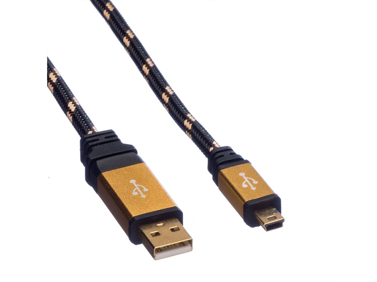 ROLINE GOLD USB 2.0 Cable, A - 5-Pin Mini, M/M, 0.8 m