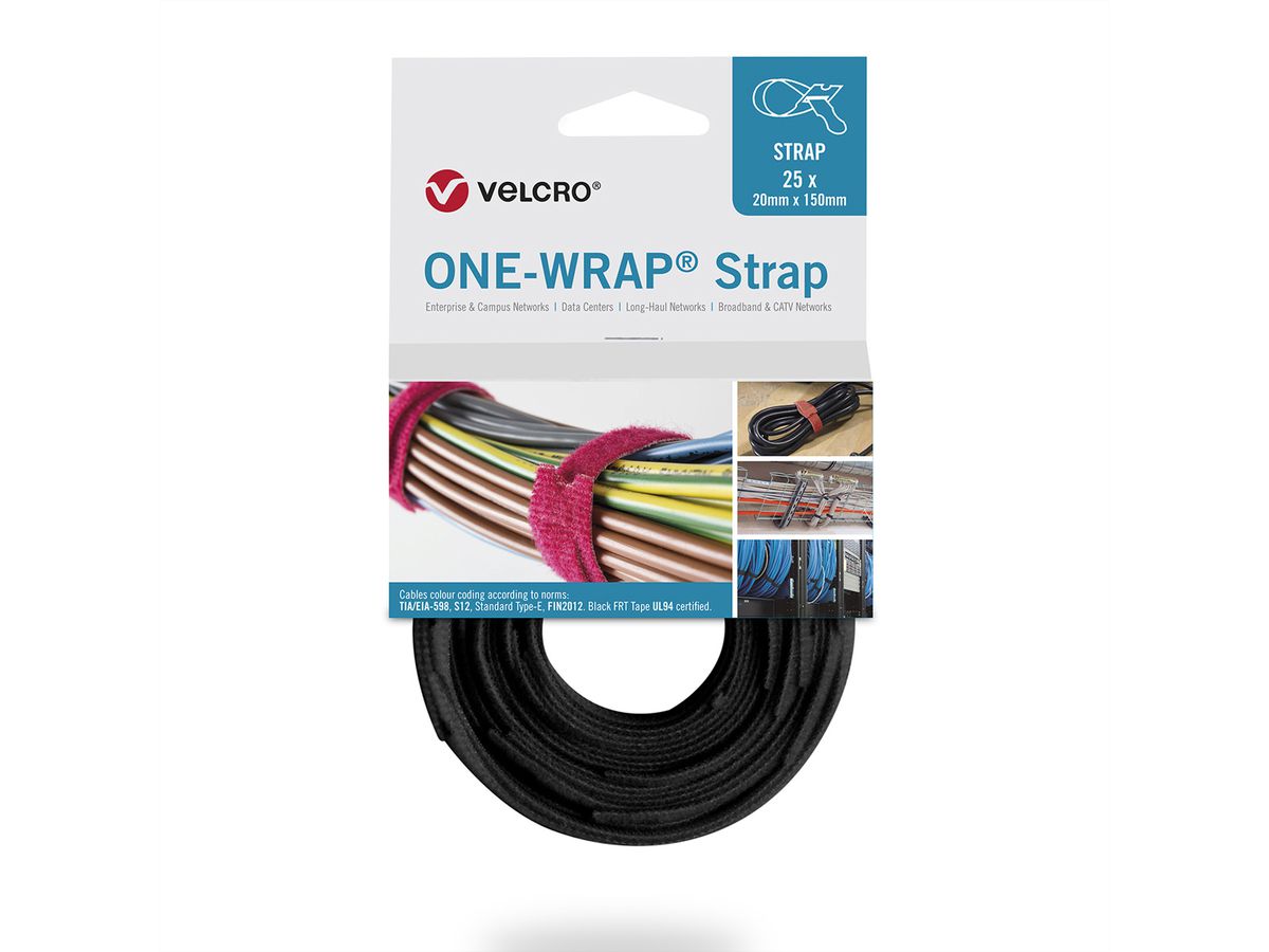 VELCRO® One Wrap® Bindband 20 mm x 200 mm, 25 stuks, zwart
