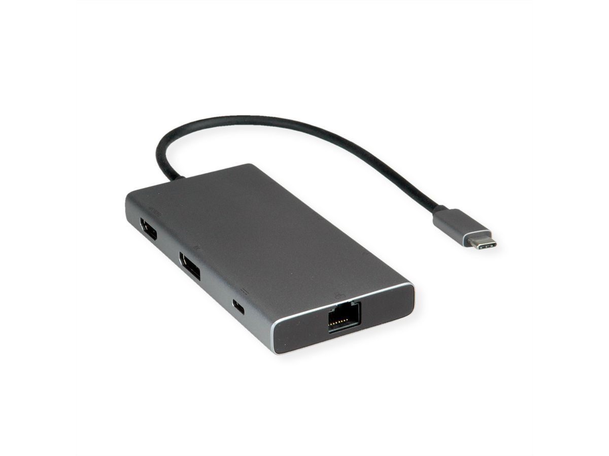 VALUE USB Type C Docking Station, HDMI+DP 4K60, 3x US3.2Gen1 (1x C + 2x A), 1x PD, 1x RJ45