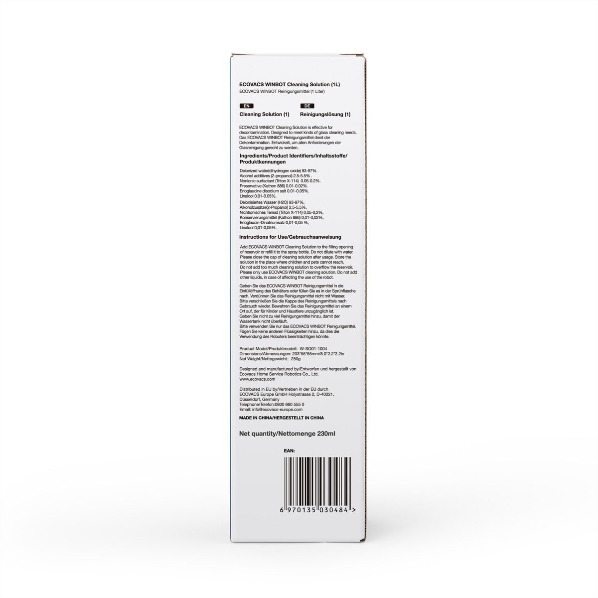 Ecovacs WINBOT reinigingsoplossing 230 ml  , voor Winbots-Serie