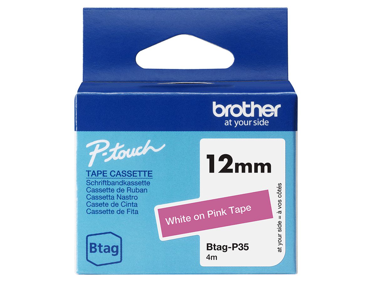 Brother BTAG-P35 labelprinter-tape Wit op roze
