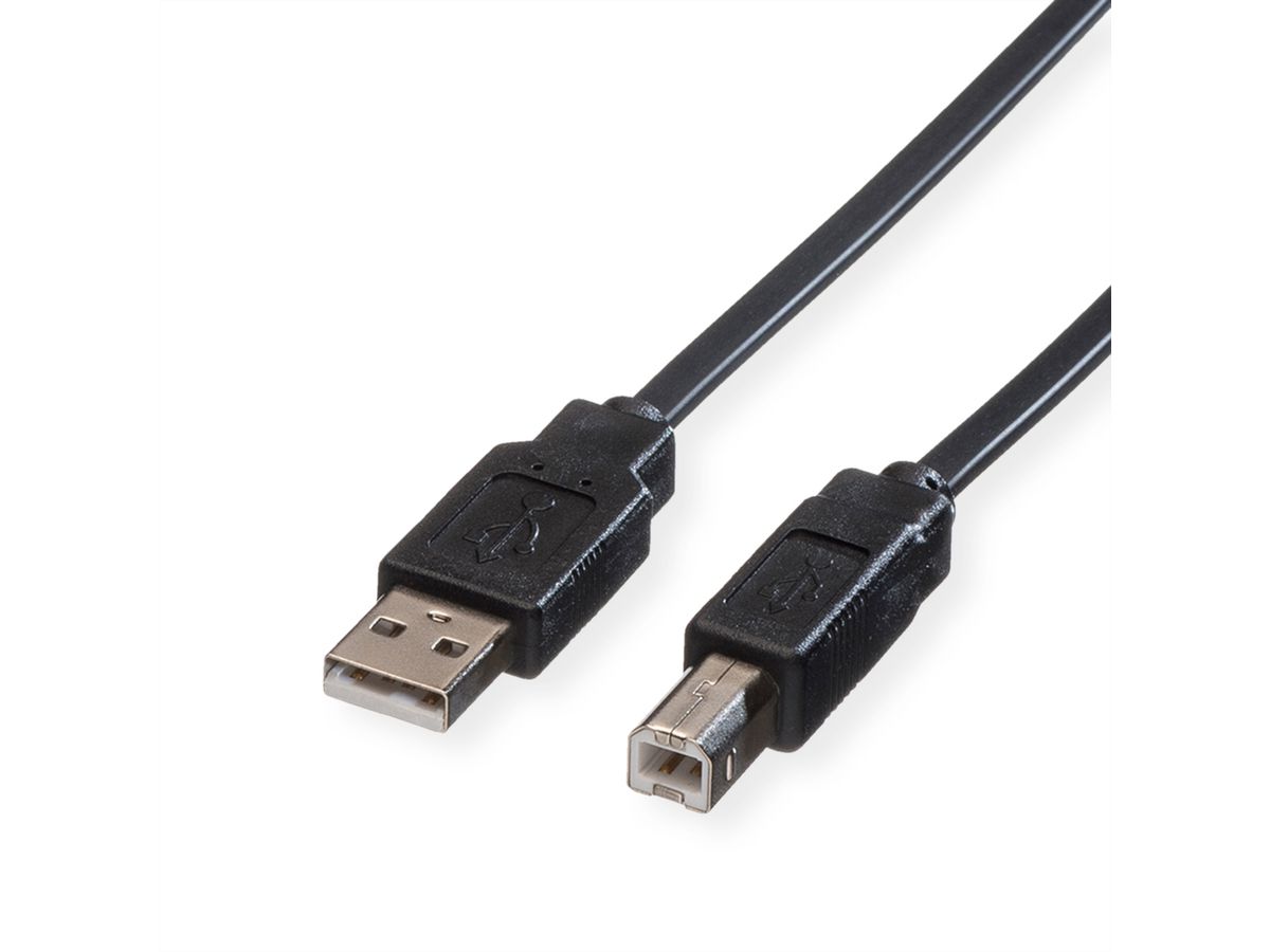 ROLINE USB 2.0 notebook platte kabel, type A-B, zwart, 0,8 m