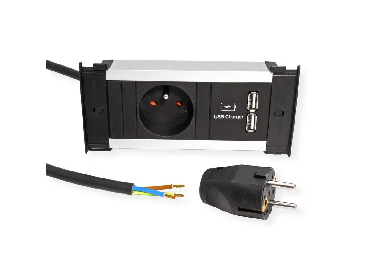 BACHMANN KAPSA XS 1xUTE 1xUSB Laadstroom 2,0m AEH CEE7/7