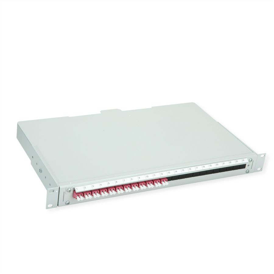 TELEGÄRTNER BASIS V LWL-Panel mit Kupplungen & Pigtails, 12x LC Duplex, violett, OM4