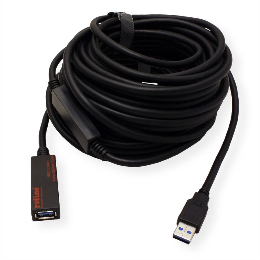ROLINE USB 3.2 Gen 1 Actieve Repeater kabel, zwart, 15 m