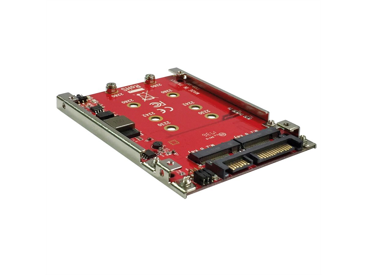 ROLINE M.2 naar SATA III SSD H/W adapter, 2x M.2 NGFF SSD, bootable en RAID compatibel.