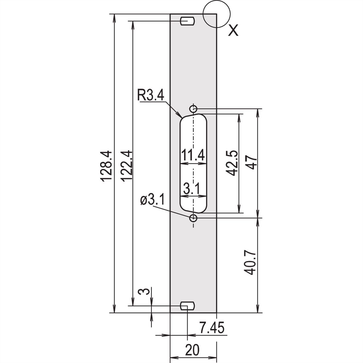 SCHROFF U-profile Front Panel, Shieldable, D-Sub Cutout, 3 U, 4 HP, 1 x 25 Pin, 2.5 mm, Al, Front Anodized, Rear Conductive