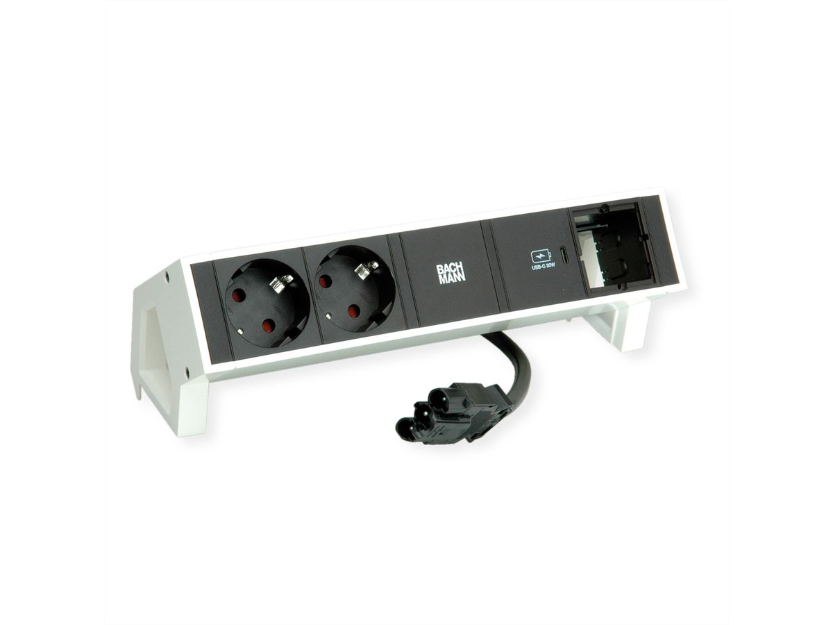 BACHMANN DESK2 2xbeschermend contact USB C, USB Lader 30W 1xABD 0,2m GST18 wit