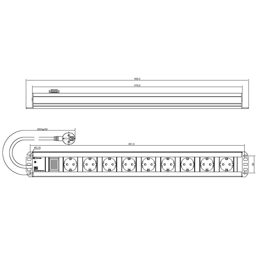 BACHMANN craftsman's socket strip 9x earthing contact, switch, 2 m