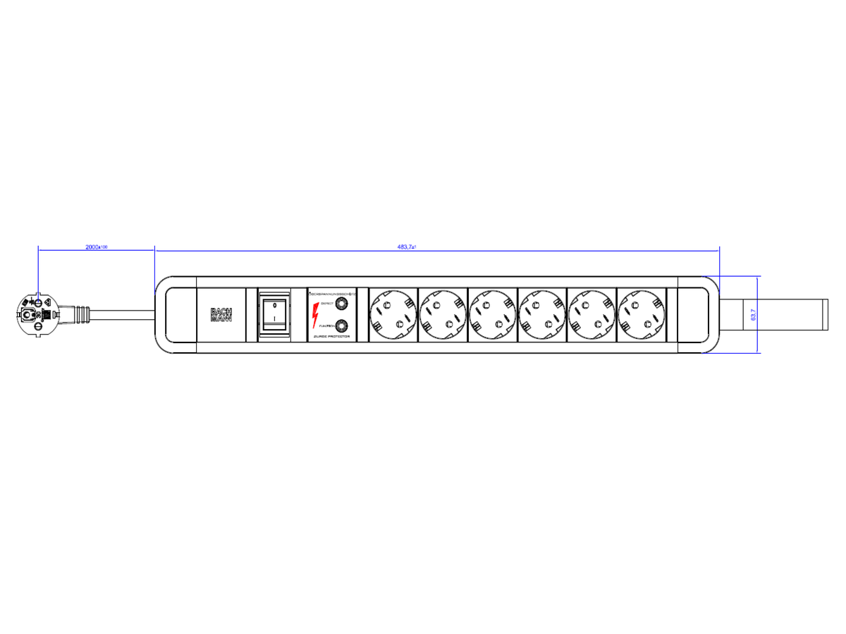 BACHMANN PRIMO 2 6xCEE7/3 1xSPD 1xswitch with loop RAL6028