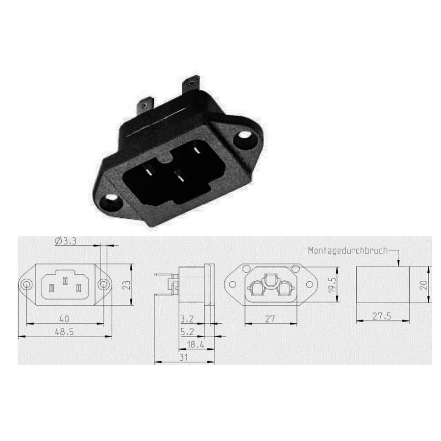 BACHMANN IEC320 C15A hot appliance inlet plug, C16A with screw terminals, black