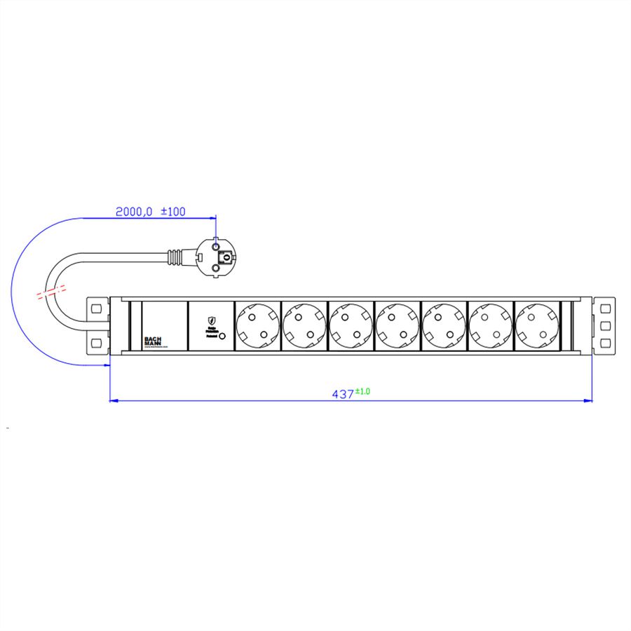 BACHMANN 19" 1.5U 7xCEE7/3 ws 1xSPD-Plus 2.0m CEE7/7