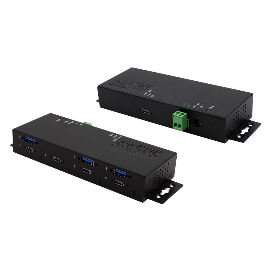 EXSYS EX-1237HMVS 7 Port USB 3.2 Gen2 Hub mit 4 x USB-C und 3 x USB-A Anschluss
