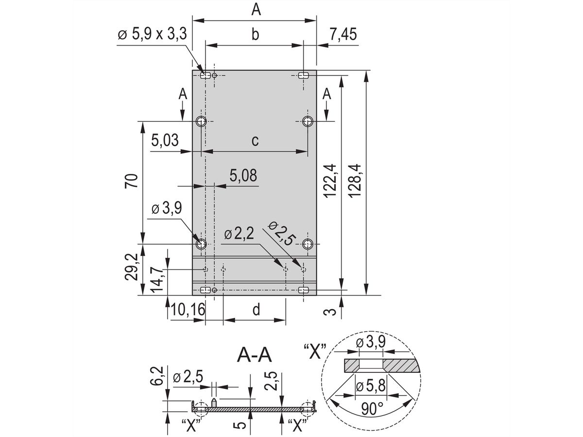 SCHROFF voorpaneel, frame type insteekmodules, afschermbaar, 3 HE, 14 HE, 2,5 mm, al, geanodiseerd vooraan, geleidend achteraan