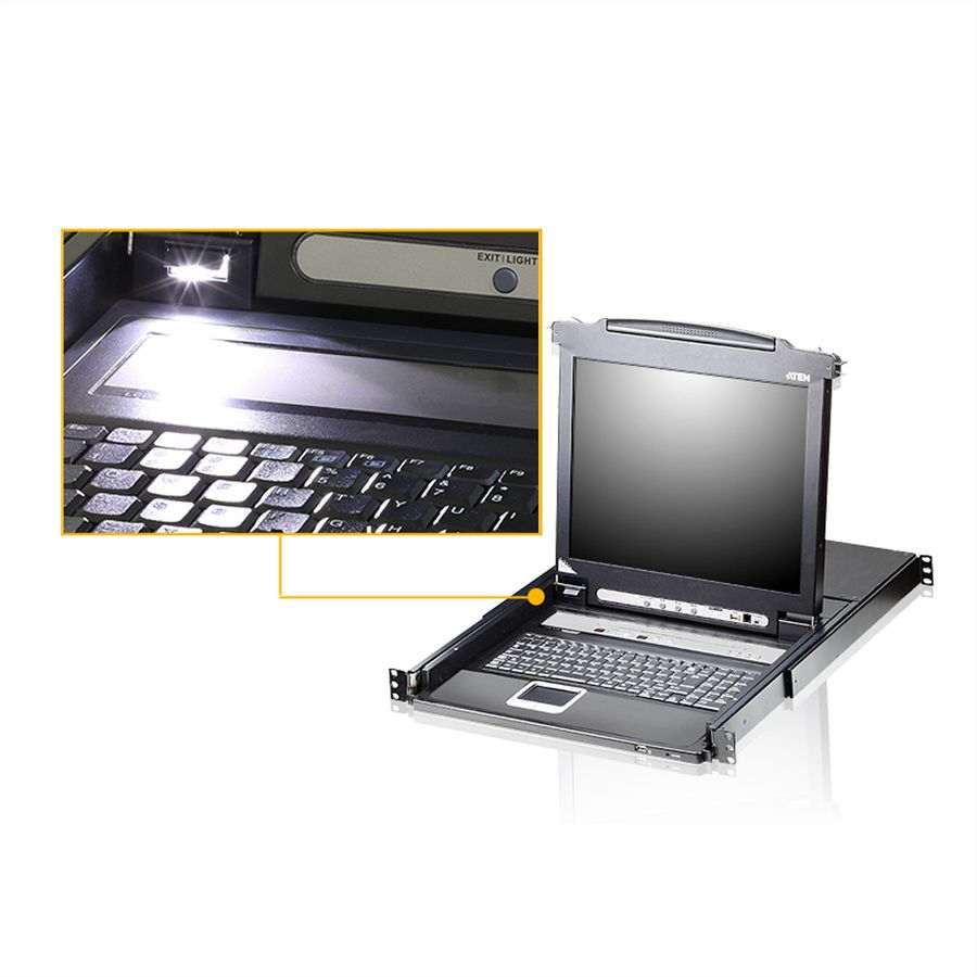 ATEN CL5708MW 43 cm brede LCD KVM-switch, USB-PS/2, VGA, 8 poorten, Toetsenbord indeling Groot-Brittannië