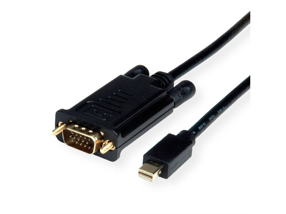 ROLINE Cable Mini DisplayPort - VGA, Mini DP M - VGA M, zwart, 1,5 m