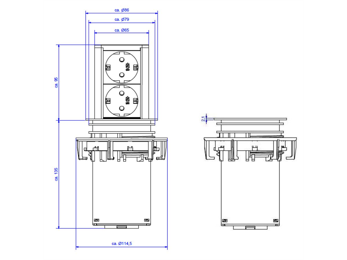 BACHMANN ELEVATOR 2x geaard contact, Roestvrij staal