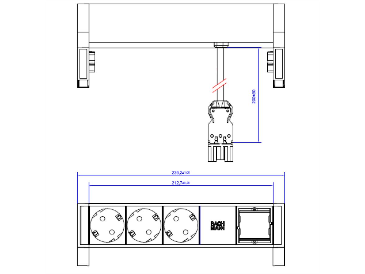 BACHMANN DESK2 3x geaard stopcontact 1x ABD GST18, wit