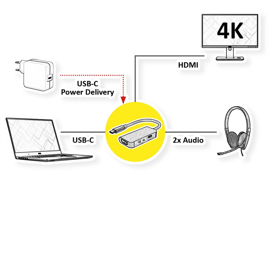 ROLINE dockingstation Type C, 4K HDMI , 2x 3,5mm Audio (TRRS + TRS)