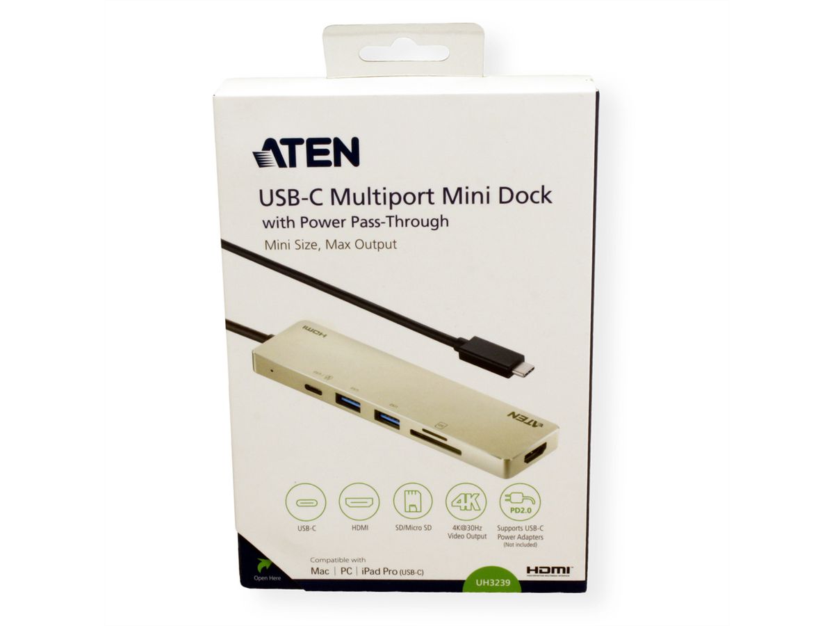 ATEN UH3239 USB C Multiport Mini Dockingstation met Power Passthrough