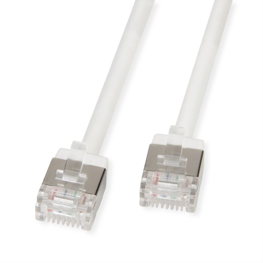 ROLINE U/FTP DataCenter Patchkabel Cat.6A (Klasse EA), LSOH, dun, extra korte stekker, wit, 0,5 m