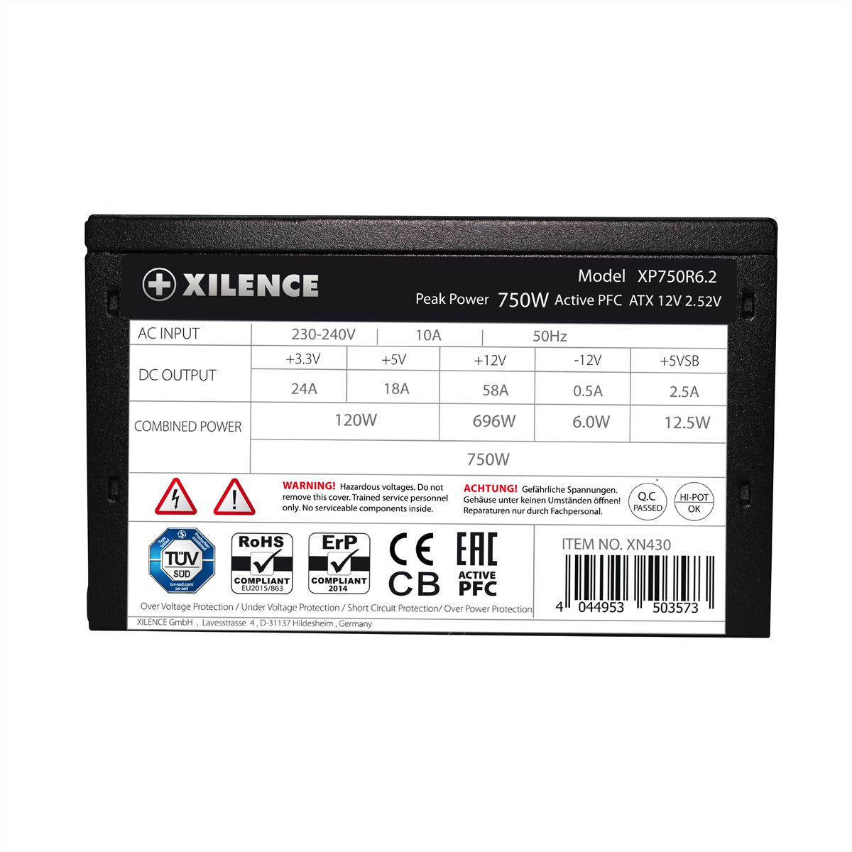 Xilence XP750R6.2 Gaming 750W ATX PC Netzteil, 80+, Non Modular