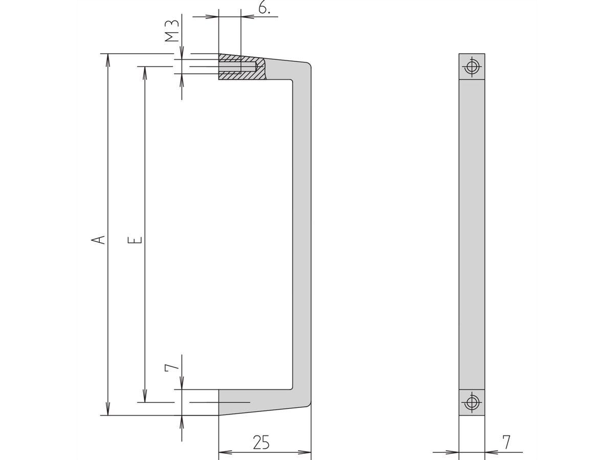 SCHROFF Voorste handgreep, breedte 7 mm, hoogte 48 mm