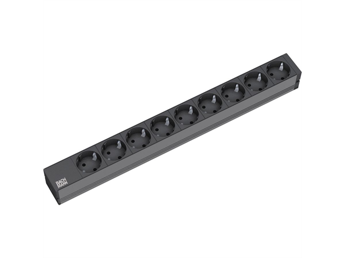 BACHMANN 19" socket strip 9-way, without switch, black