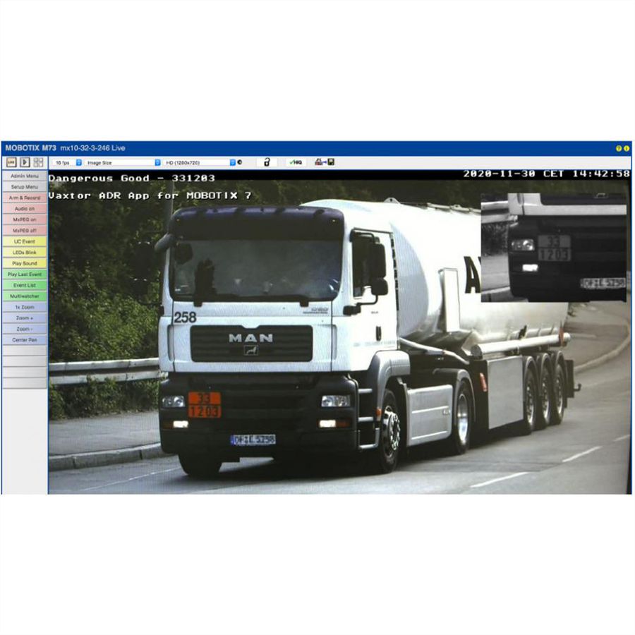 MOBOTIX APP licentie Vaxtor voor detectie van nummerplaten en gevaarlijke goederen