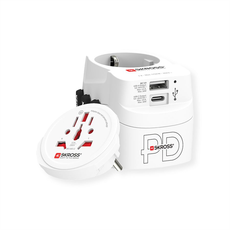 Skross PRO Light USB AC30PD World Travel Adapter, worldwide