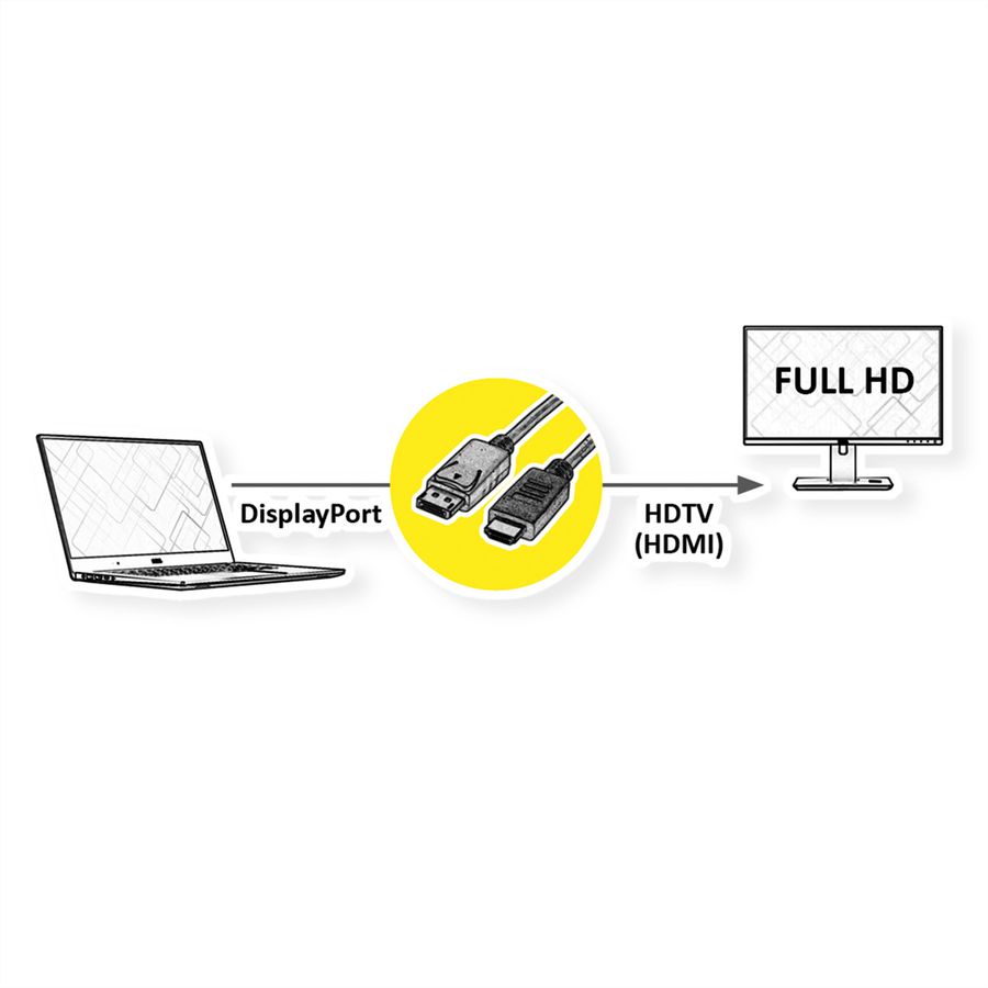 ROLINE DisplayPort Cable, DP - HDTV, M/M, black, 1 m