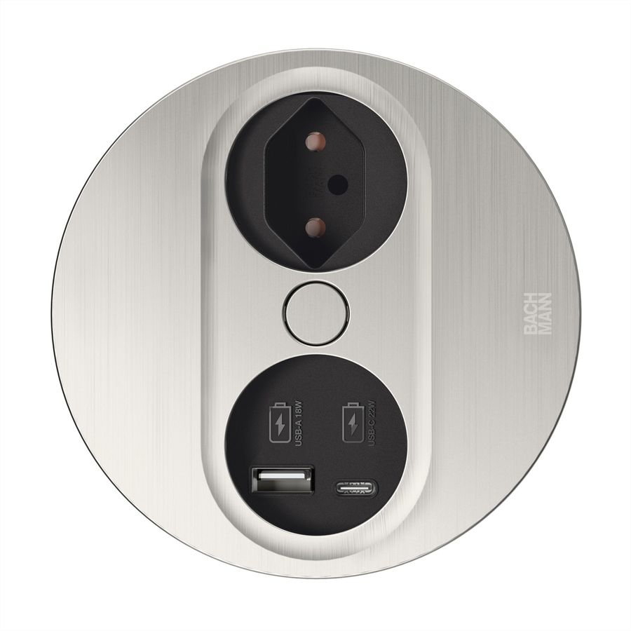 BACHMANN TWIST2 1xCH 1xUSB A/C 22W, L=2.0m AEH T12 stainless steel look round