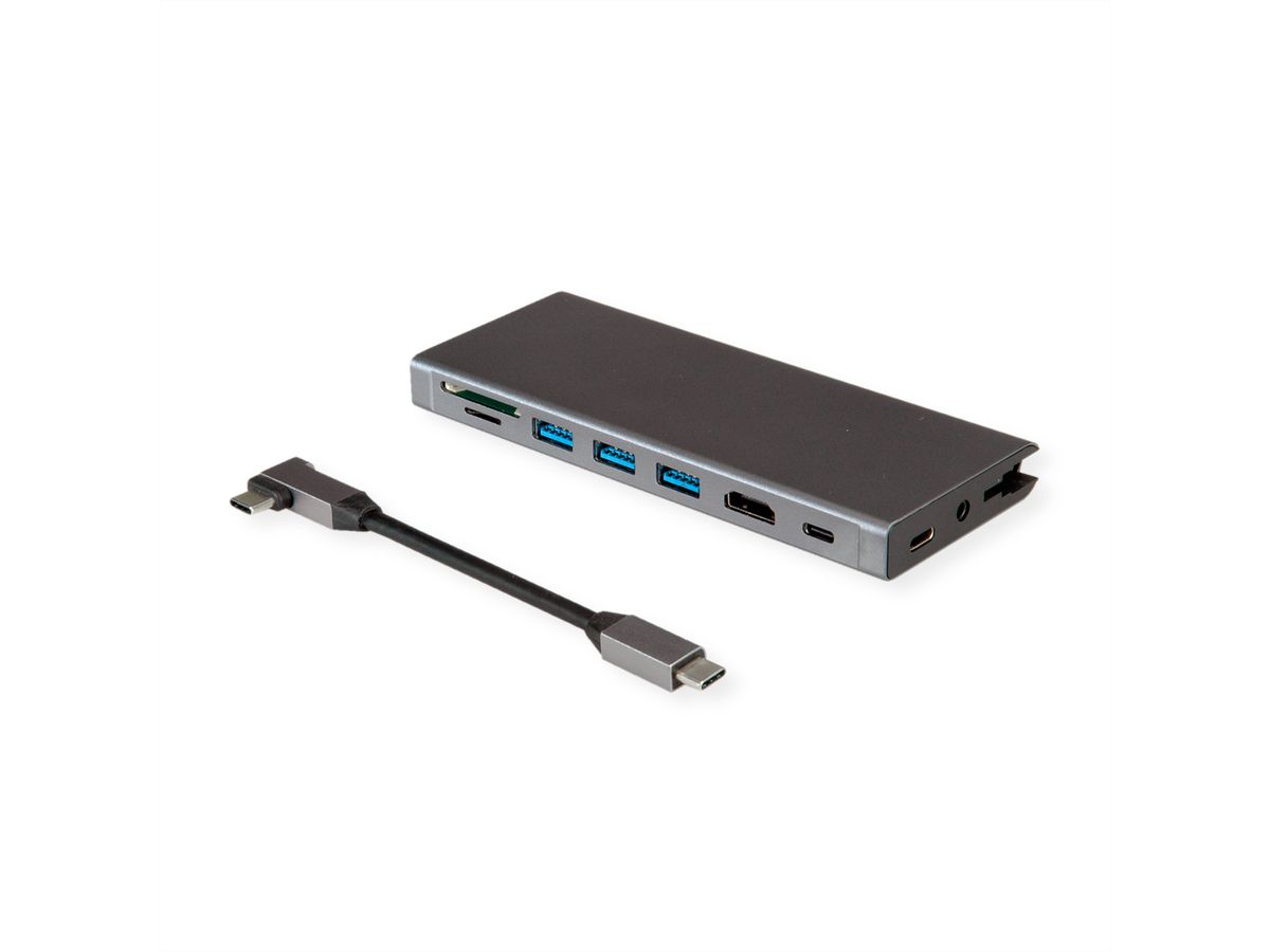 VALUE USB Type C Docking Station, HDMI 4K60 , 4x US3.2Gen1 (1x C + 3x A), 1x PD, 1x SD/TF, 1x RJ45, 1x 3.5mm