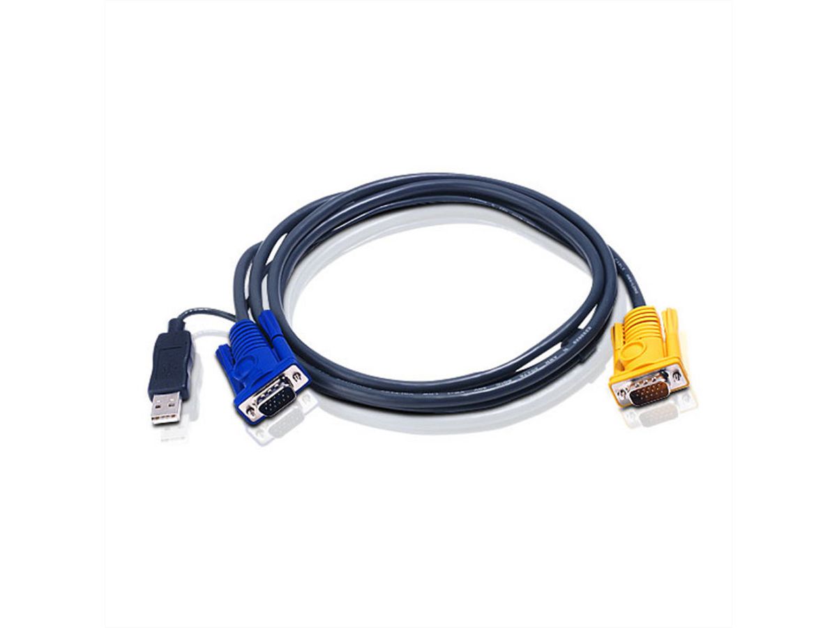 ATEN 2L-5202UP KVM kabel VGA USB (met ingebouwde PS/2 USB converter), zwart, 1,8 m