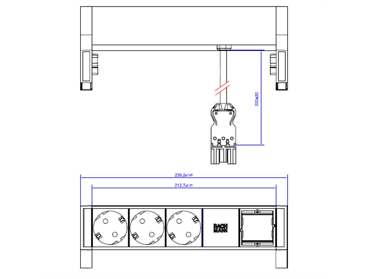 BACHMANN DESK2 3x geaard stopcontact 1x ABD GST18 Inox