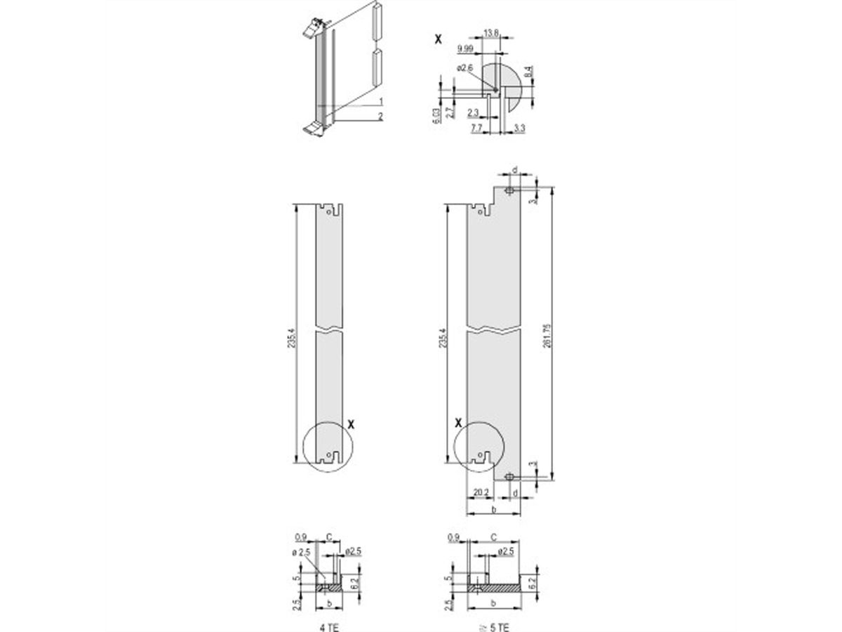 SCHROFF Plug-In Unit U-Profile Front Panel for IEL, IET or Type 2 Handle, 6 U, 14 HP, 2.5 mm, Al, Front Anodized, Rear Conductive