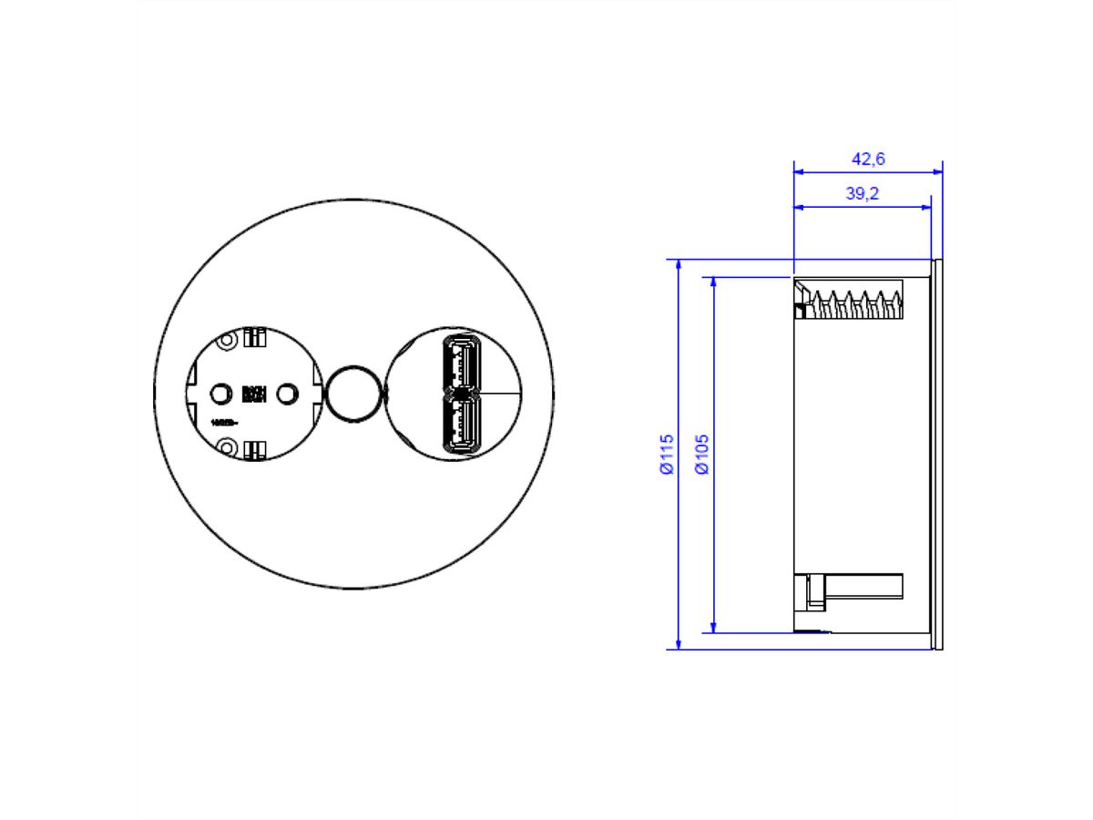 BACHMANN TWIST 1x geaard stopcontact, USB oplader, GST18 stekker, chroom, 0,2 m