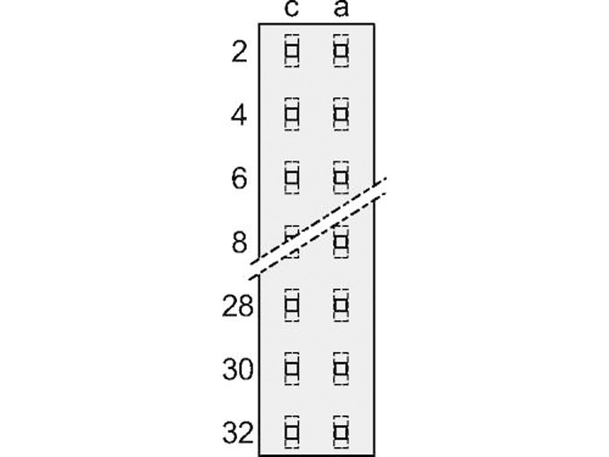 SCHROFF Stekker Type D, EN 60603, DIN 41612, Mannelijk, 32 Contacten, Soldeerogen, 3 mm