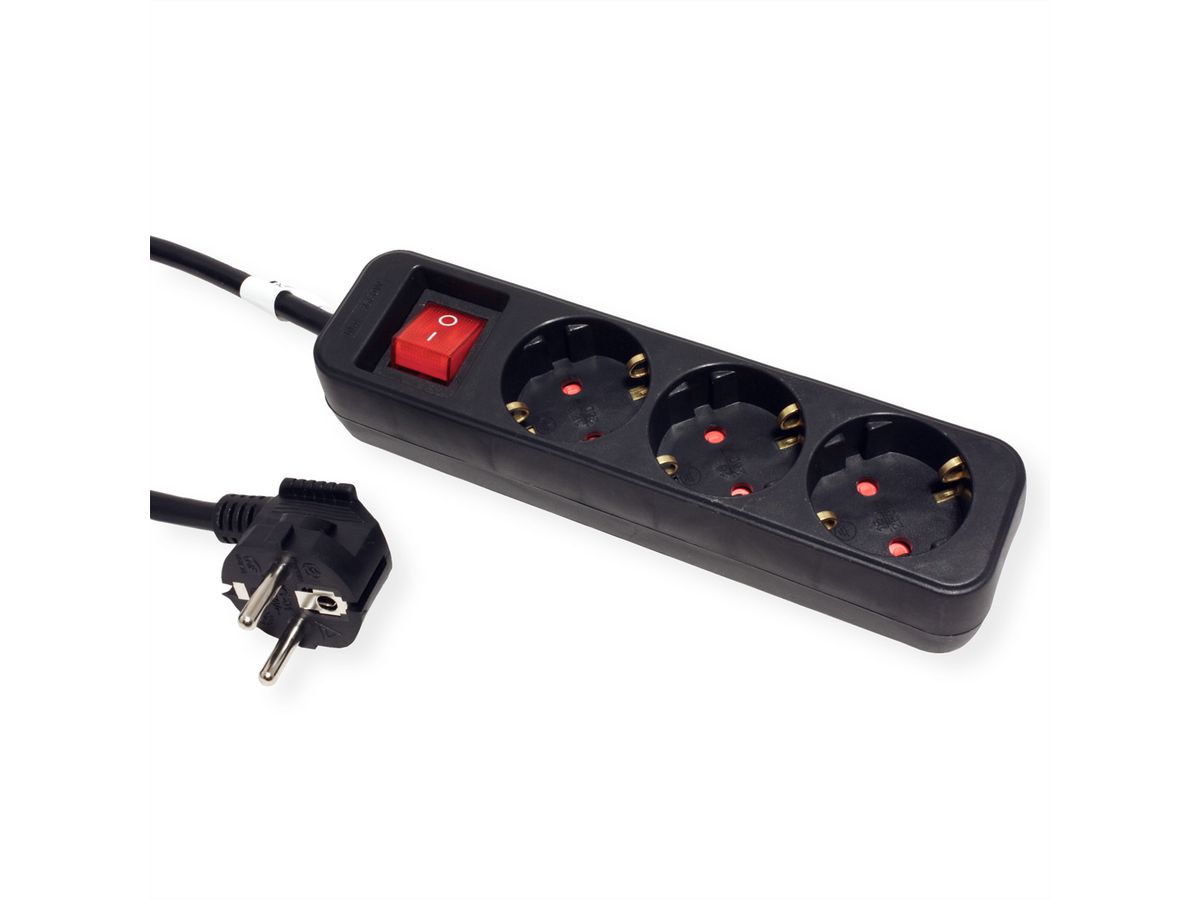 ROLINE Power Strip, 3-way, with Switch, black, 3 m