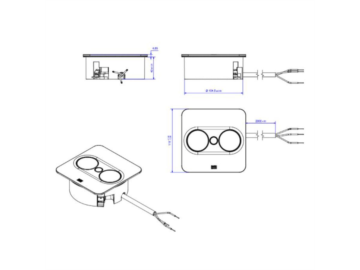 BACHMANN TWIST 2 1xCEE7/3 1xUSB A/C 22W 2,0m AEH RAL9005 30GE angular
