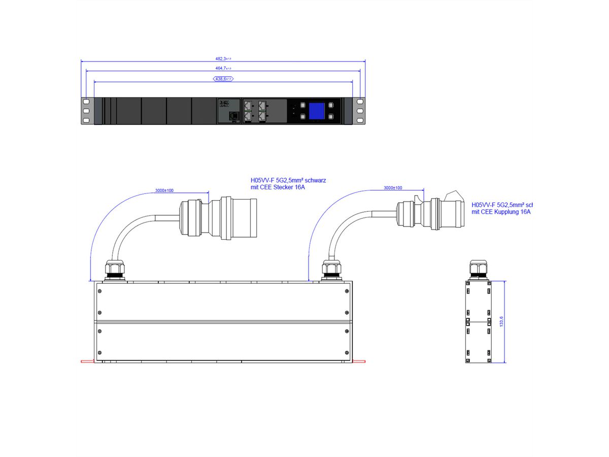 BACHMANN BN3000-XXL Slave 2x3m CEE 16A, Meting per fase, diff meting