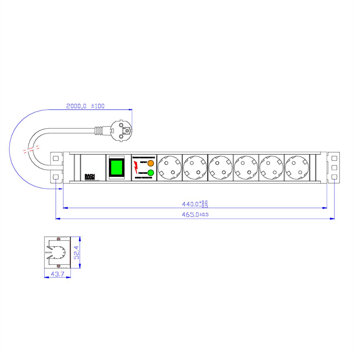 BACHMANN 19" PDU PVC 6xCEE7/3 Schakelaar