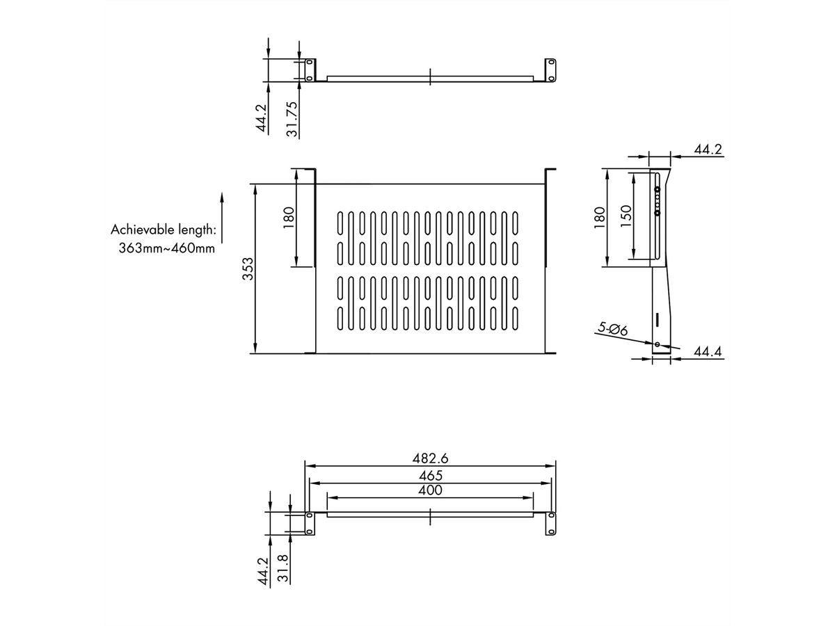 VALUE 19"-Fixed Shelf, 440 x 350mm, max. 25kg, 1U, U-Shape, black