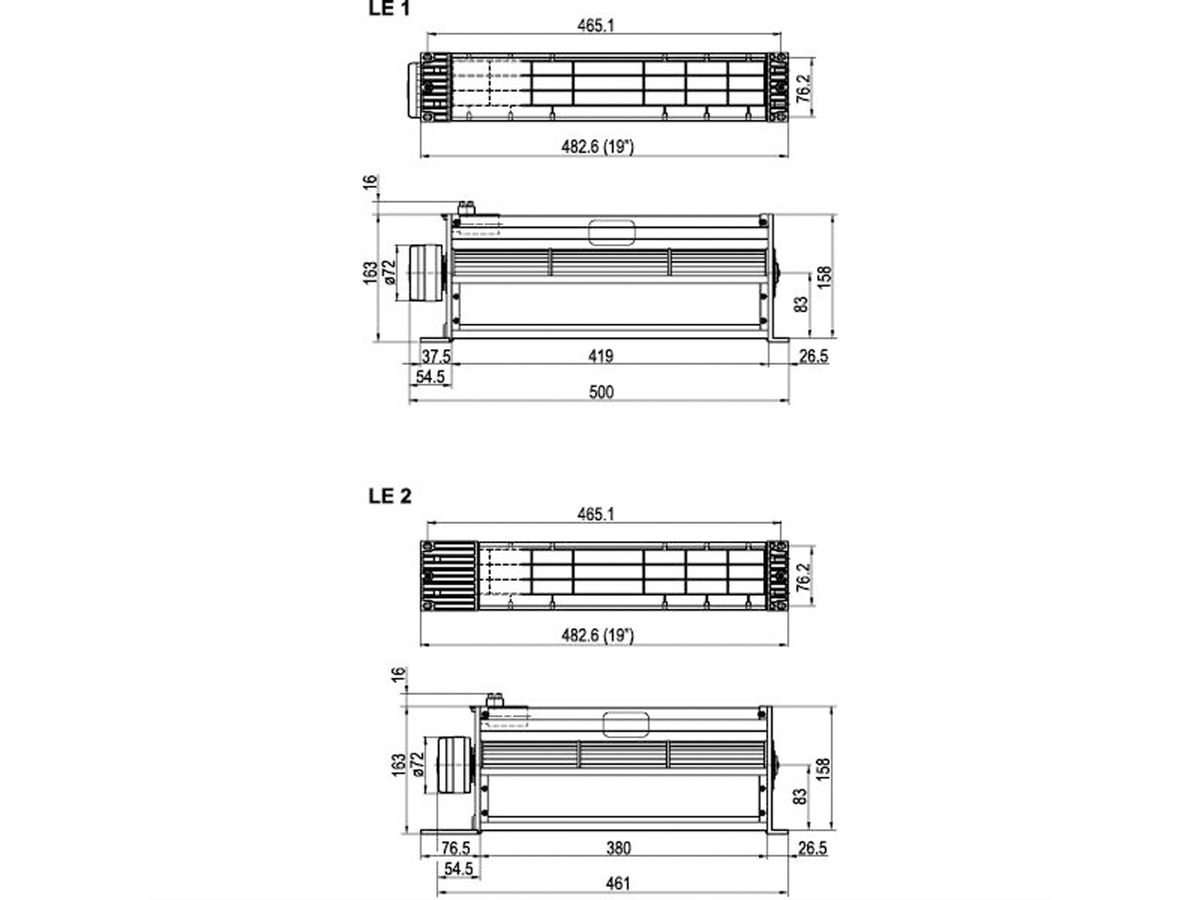 SCHROFF 19" Duwventilator, 2 U, Tangentiaal, 115 VAC, LE2