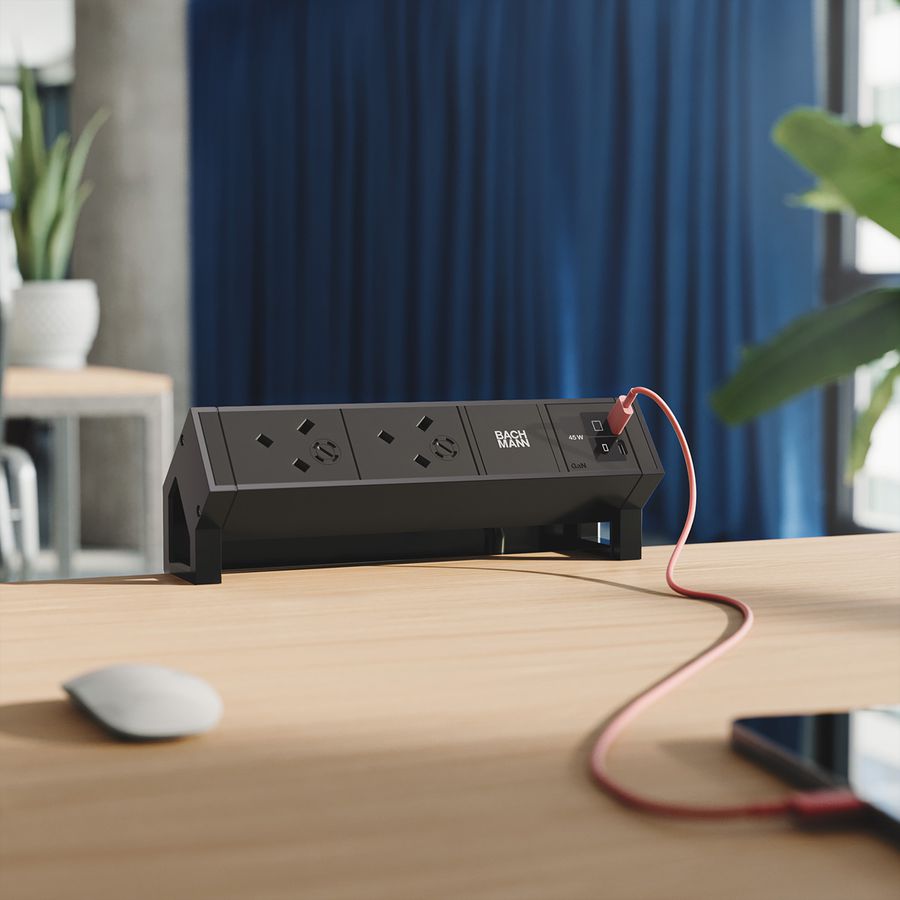 BACHMANN DESK2 2xUK 1xUSB C/C 45W, L=0,2m RAL9005